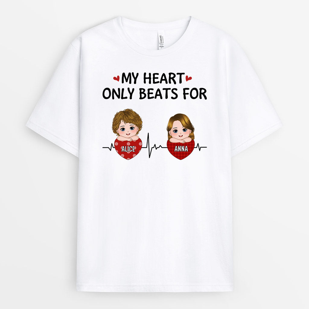 0928AUK1 Personalised T shirts Gifts Heartbeat Mum Dad