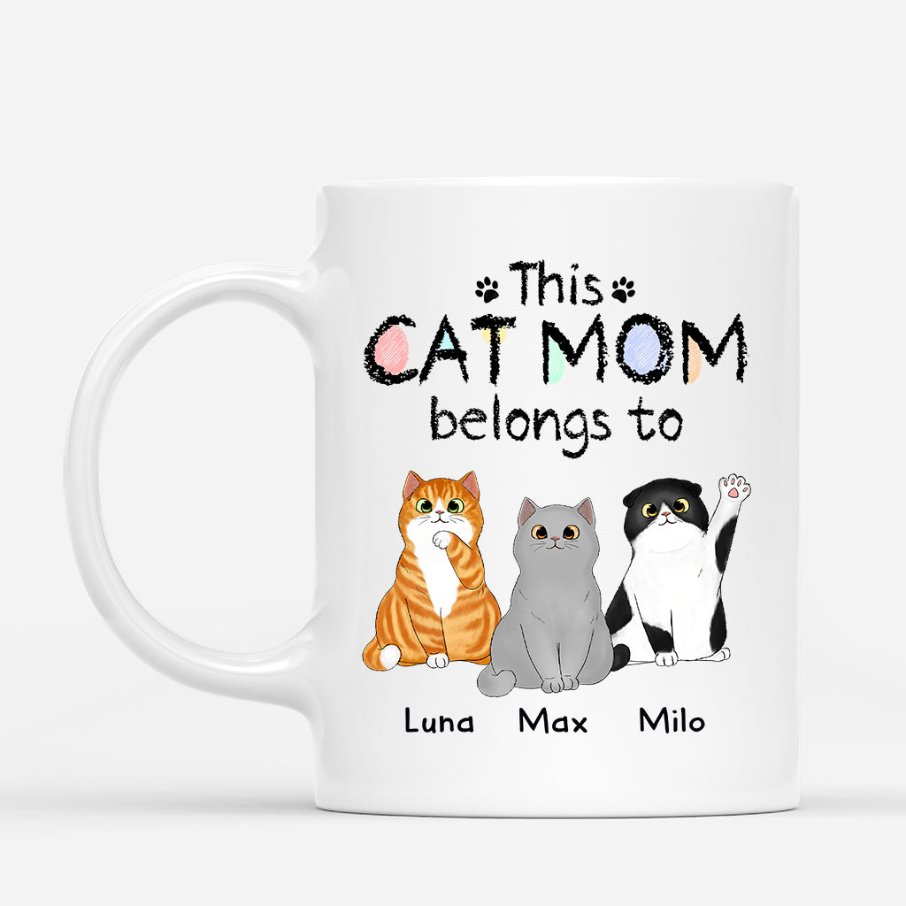 0938MUS1 this cat dad mum belongs to mug personalised mug for cat lovers