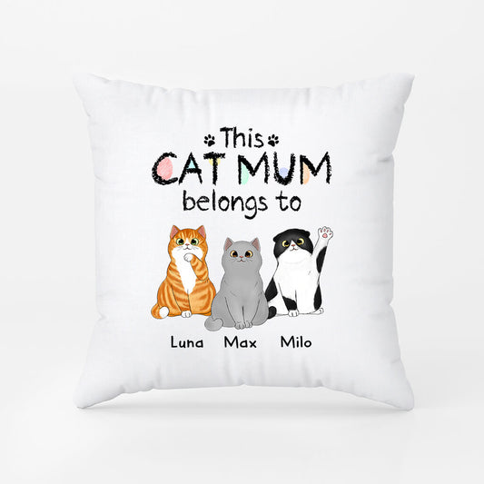 0938PUK1 this cat dad mum belongs to  personalised pillow for cat lovers