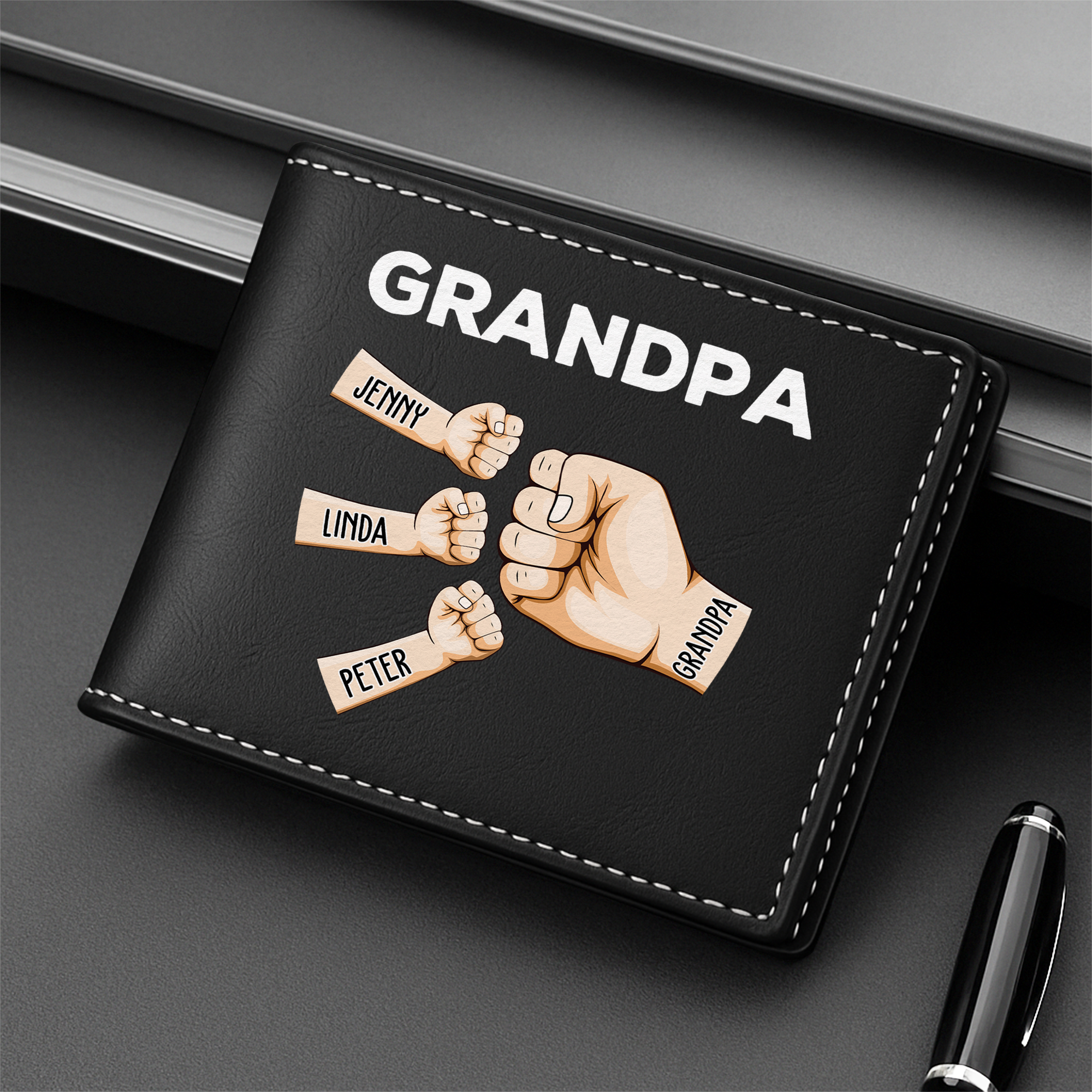 0958JUS2 custom dad present daddy and kids fist bump leather wallet 0958J5H7B