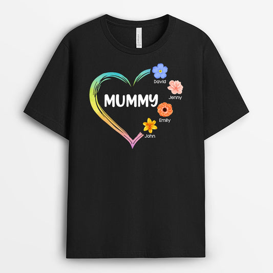 0980AUK1 Personalised T shirts Gifts Flower Heart Grandma Mum