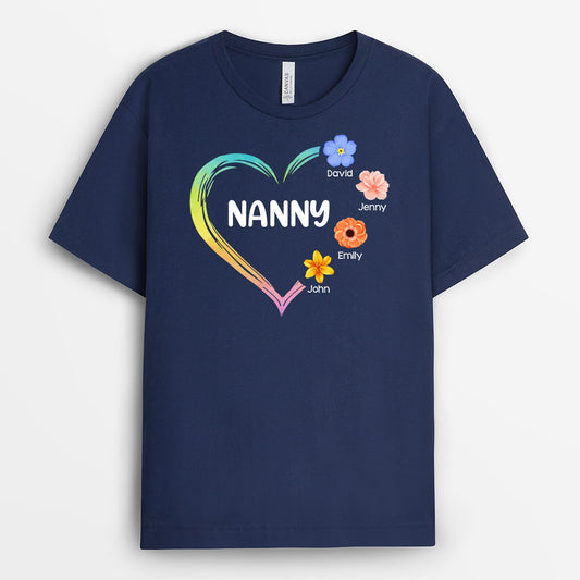 0980AUK2 Personalised T shirts Gifts Flower Heart Grandma Mum