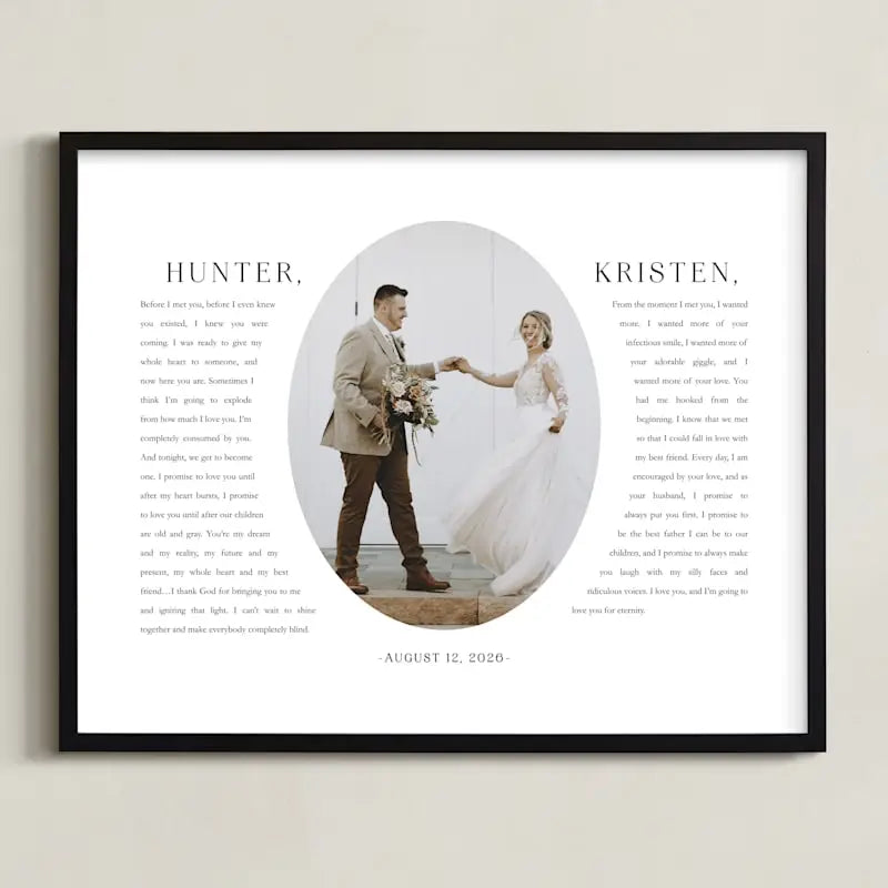 Custom Wedding Vows Print as Traditional Paper First Anniversary Gifts