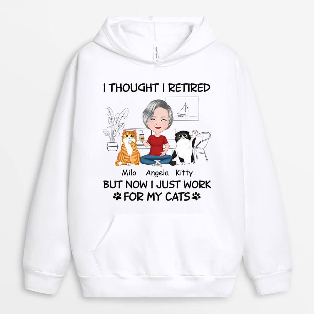 1046HUK1 Personalised Hoodie Gifts Retirement Cat Cat Lovers