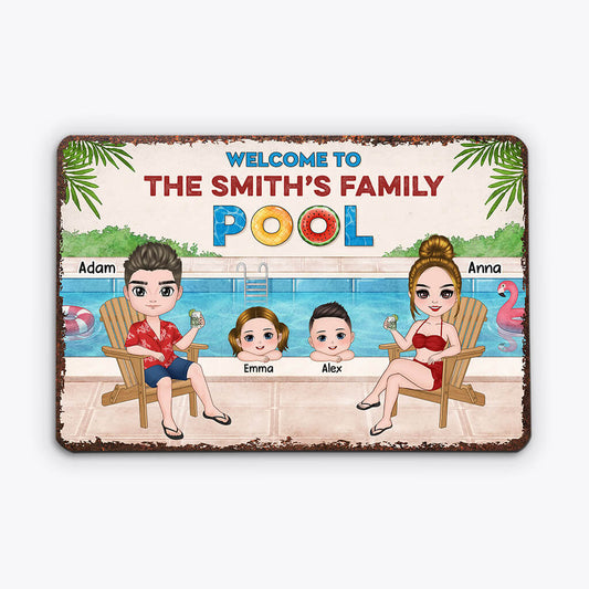 1078EUK1 Personalised Metal Signs Gifts Pool Family