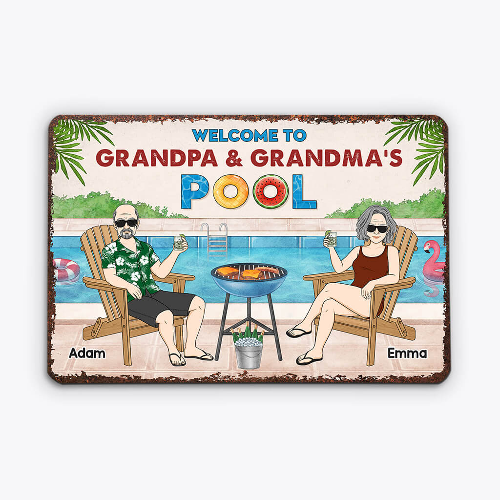 1079EUK1 Personalised Metal Signs Gifts Pool Grandad Grandma