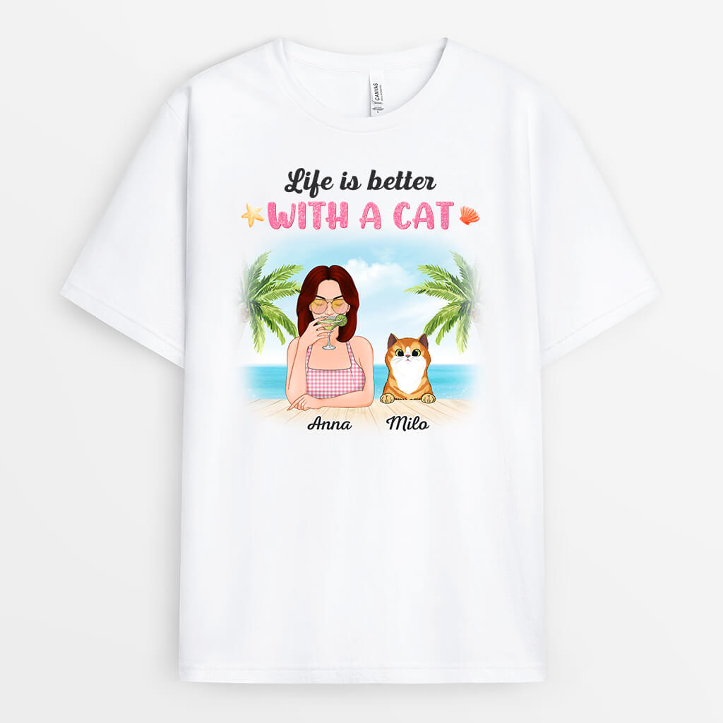 1135AUK1 Personalised T Shirt Gifts SummerLife CatLovers