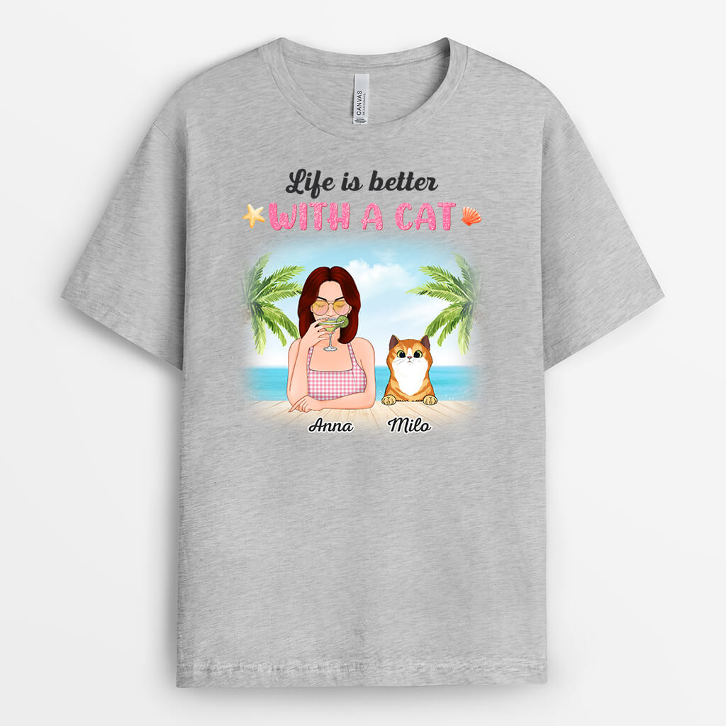 1135AUK2 Personalised T Shirt Gifts SummerLife CatLovers