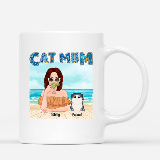 1136MUK1 Personaliszed Mugs Gifts Beach Cat Mom CatLovers