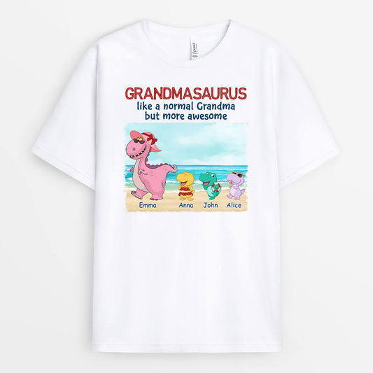 1139AUK1 Personalised T shirts Gifts Beach Dinosaur Grandma Mum