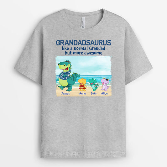 1139AUK2 Personalised T shirts Gifts Beach Dinosaur Grandad Dad
