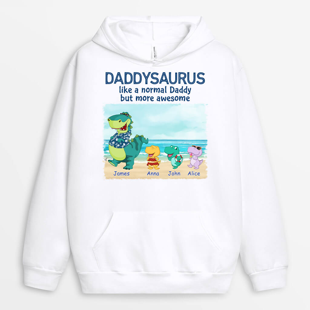 1139HUK1 Personalised Hoodie Gifts Beach Dinosaur Grandad Dad