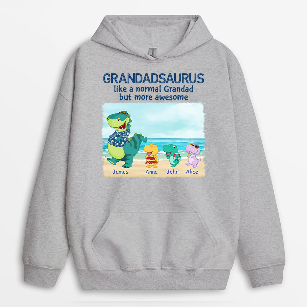 1139HUK2 Personalised Hoodie Gifts Beach Dinosaur Grandad Dad