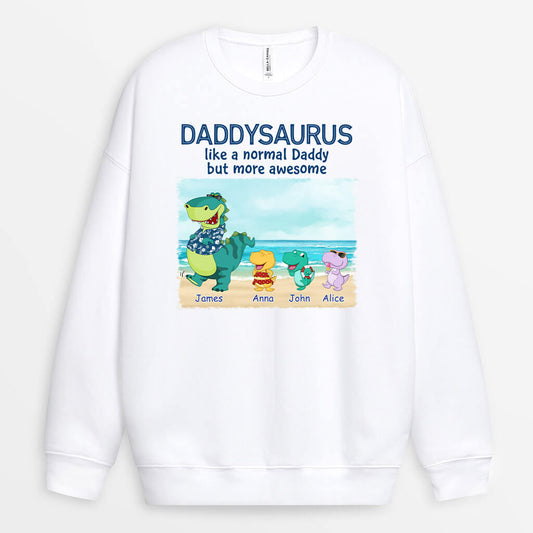 1139WUK1 Personalised Sweatshirt Gifts Beach Dinosaur Grandad Dad
