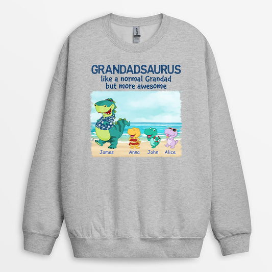 1139WUK2 Personalised Sweatshirt Gifts Beach Dinosaur Grandad Dad