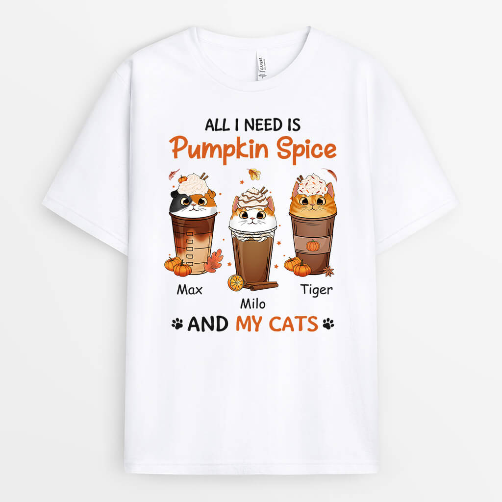 1208AUK1 Personalised T Shirt Gifts Pumpkin Cat Lovers