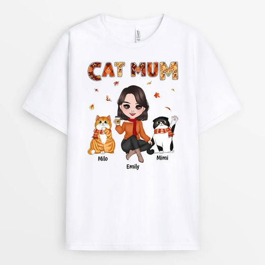 1210AUK1 Personalised T Shirt Gifts Fall Mom Cat Lovers