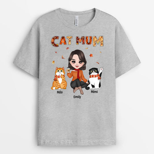 1210AUK2 Personalised T Shirt Gifts Fall Mom Cat Lovers