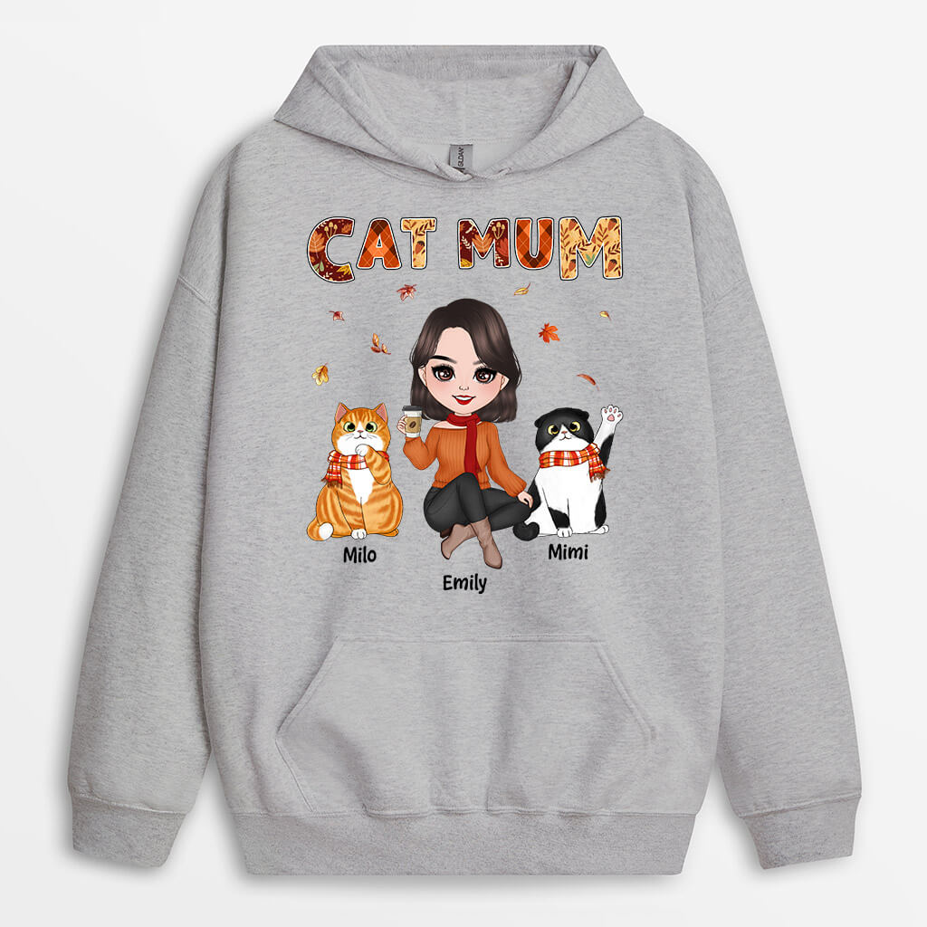 1210HUK1 Personalised Hoodie Gifts Fall Mom Cat Lovers