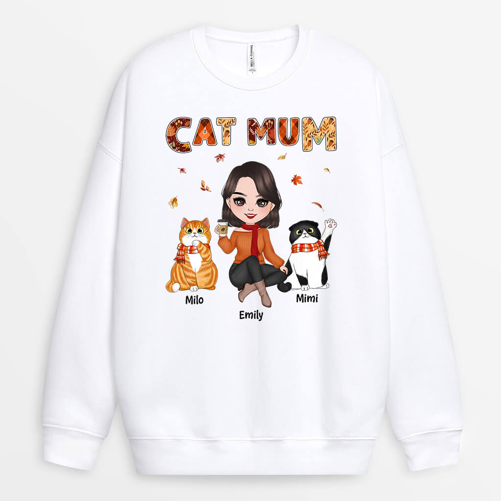 1210WUK1 Personalised Sweatshirt Gifts Fall Mom Cat Lovers