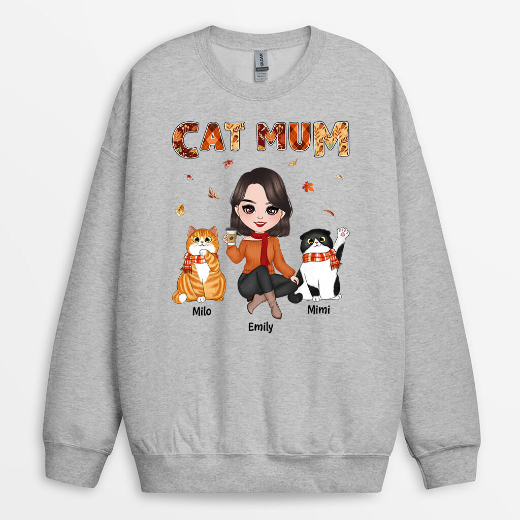 1210WUK2 Personalised Sweatshirt Gifts Fall Mom Cat Lovers