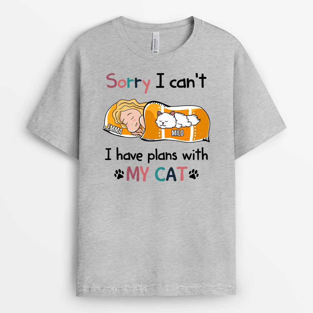 1287AUK2 personalised i have plans with my cat t shirt