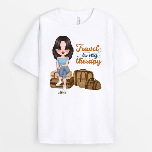 1290AUK1 personalised travel is my therapy t shirt