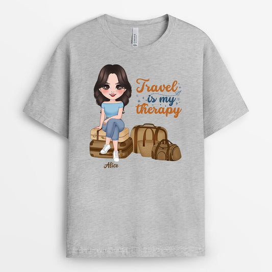 1290AUK2 personalised travel is my therapy t shirt