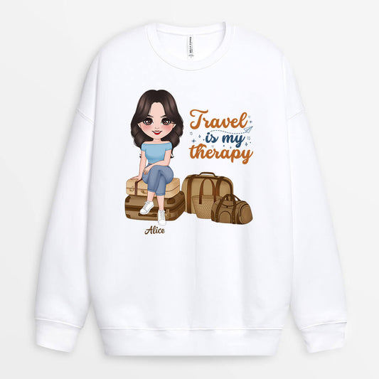 1290WUK1 personalised travel is my therapy sweatshirt