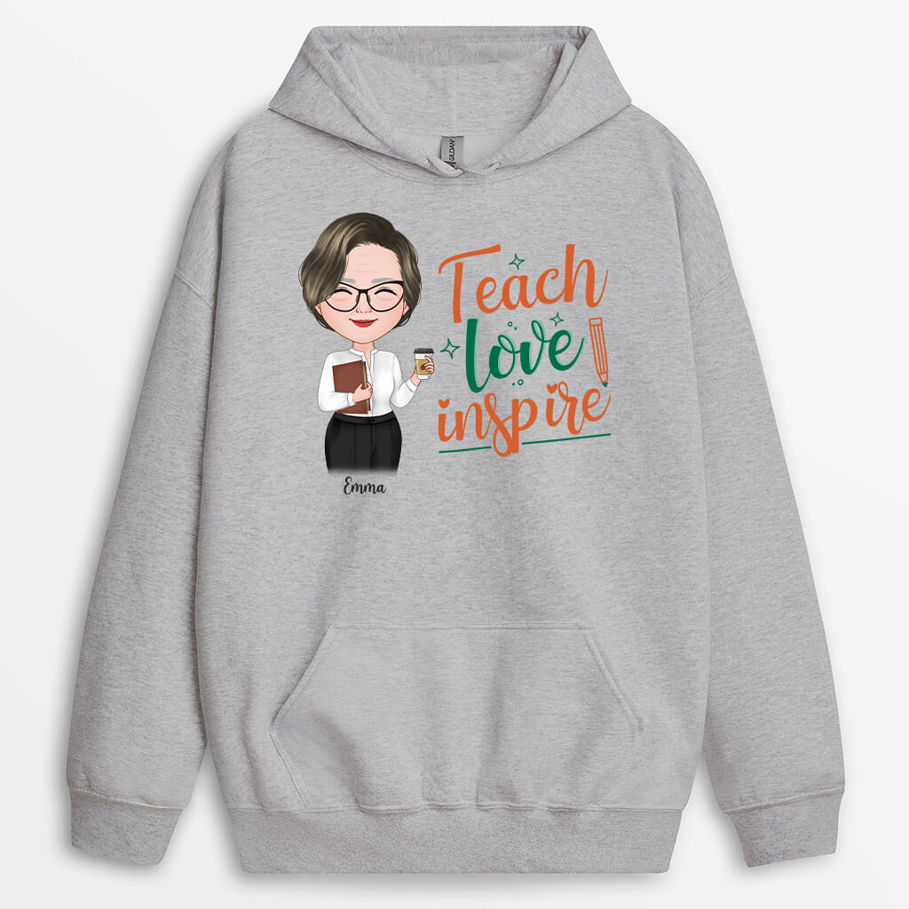 1291HUK2 personalised teach love inspire hoodie