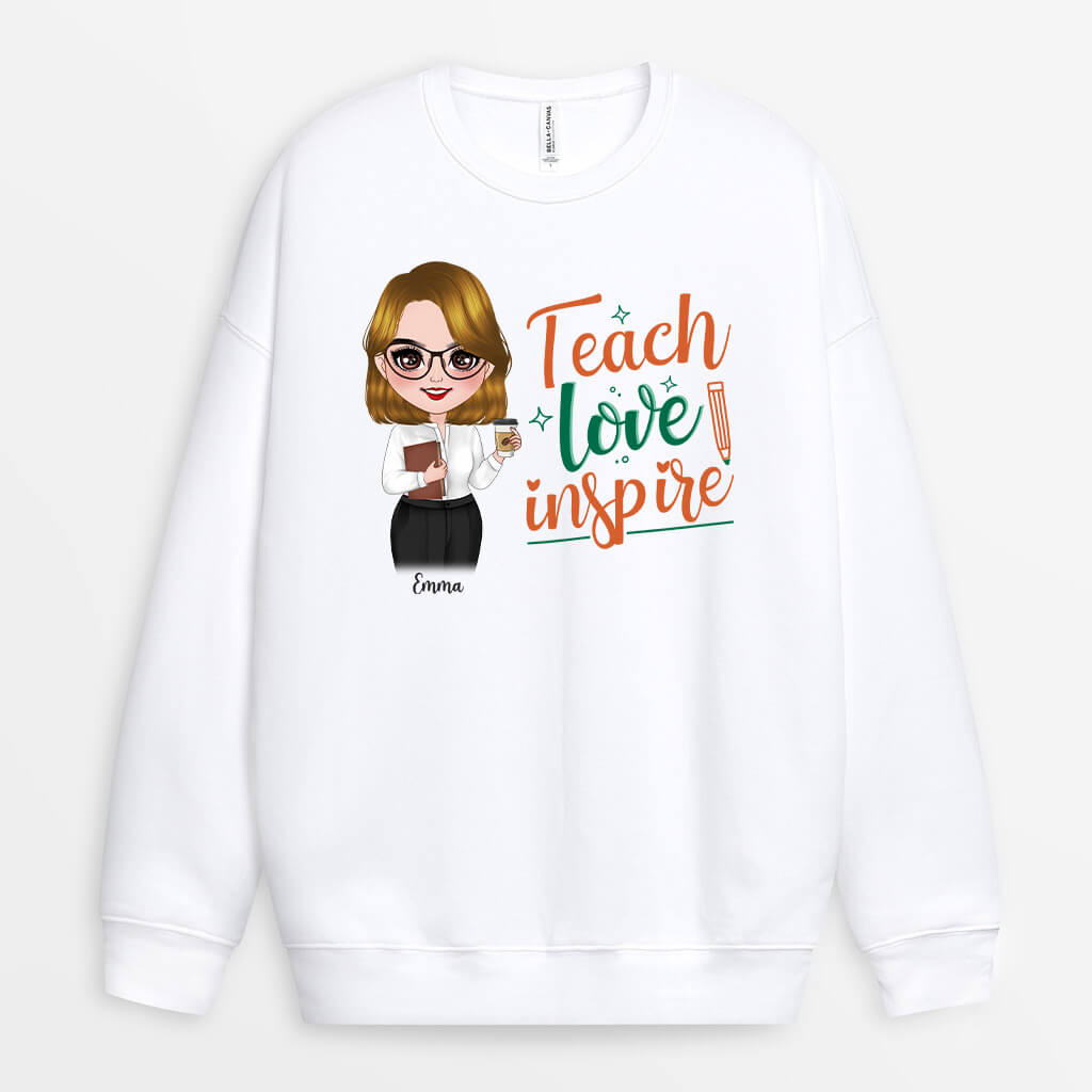 1291WUK1 personalised teach love inspire sweatshirt