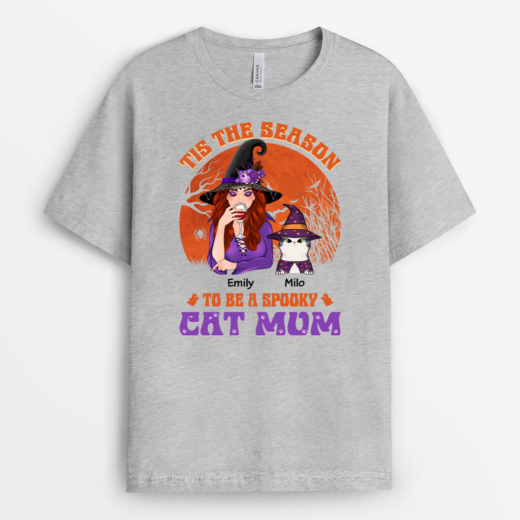 1293AUK1 personalised tis the season to be spooky cat mom t shirt