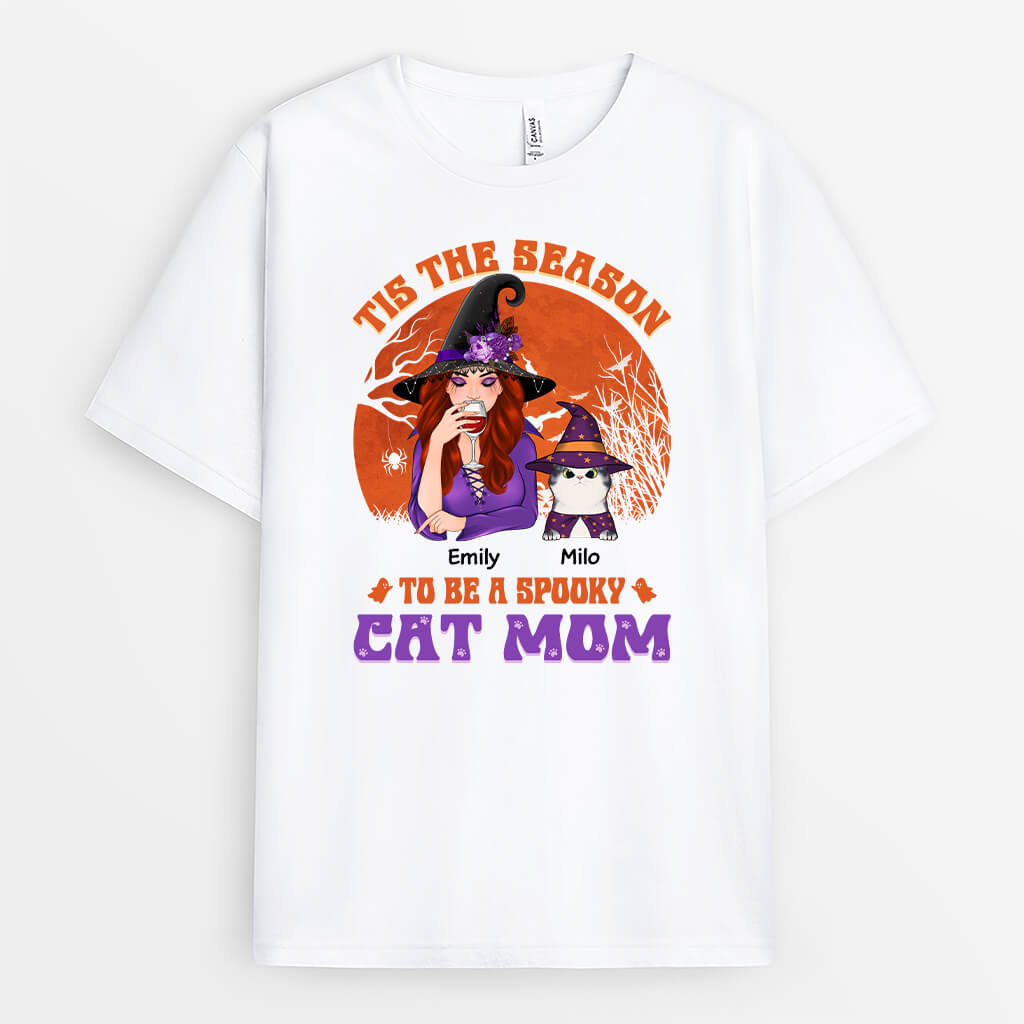 1293AUK2 personalised tis the season to be spooky cat mom t shirt