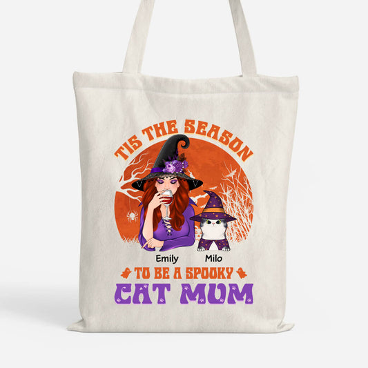1293BUK1 personalised tis the season to be spooky cat mom tote bag