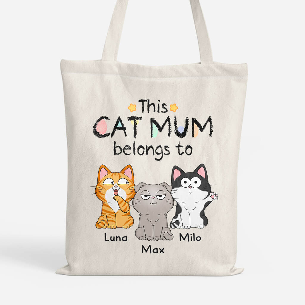 1295BUK1 personalised this cat mum dad belongs to tote bag