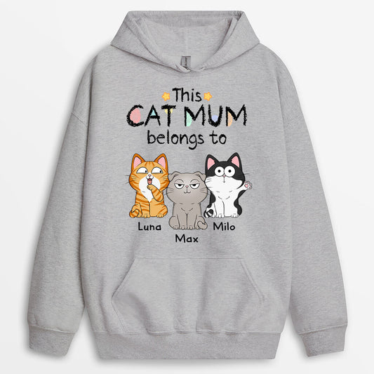 1295HUK2 personalised this cat mum dad belongs to hoodie