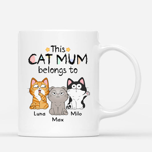 1295MUK1 personalised this cat mum dad belongs to mug