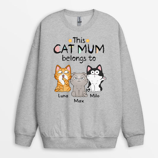 1295WUK2 personalised this cat mum dad belongs to sweatshirt