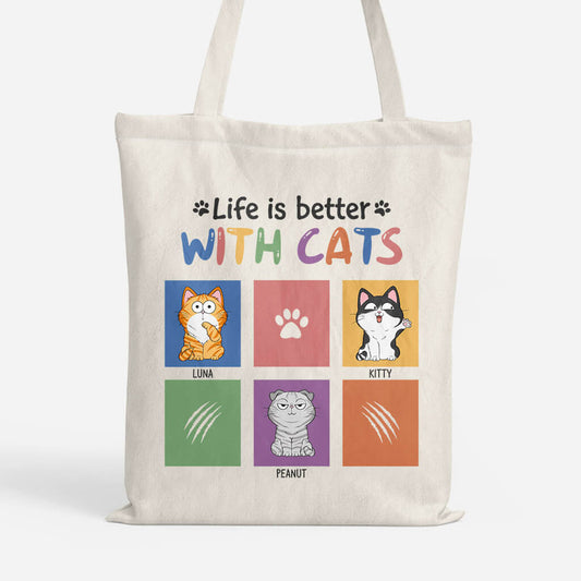 1299BUK1 personalised life is better with cats tote bag