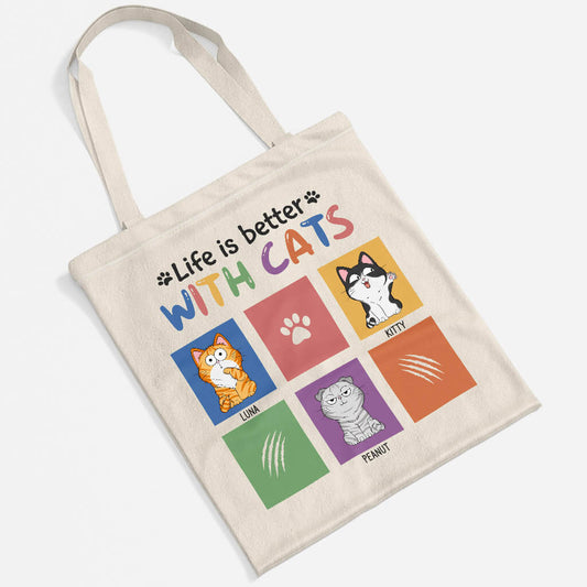 1299BUK2 personalised life is better with cats tote bag