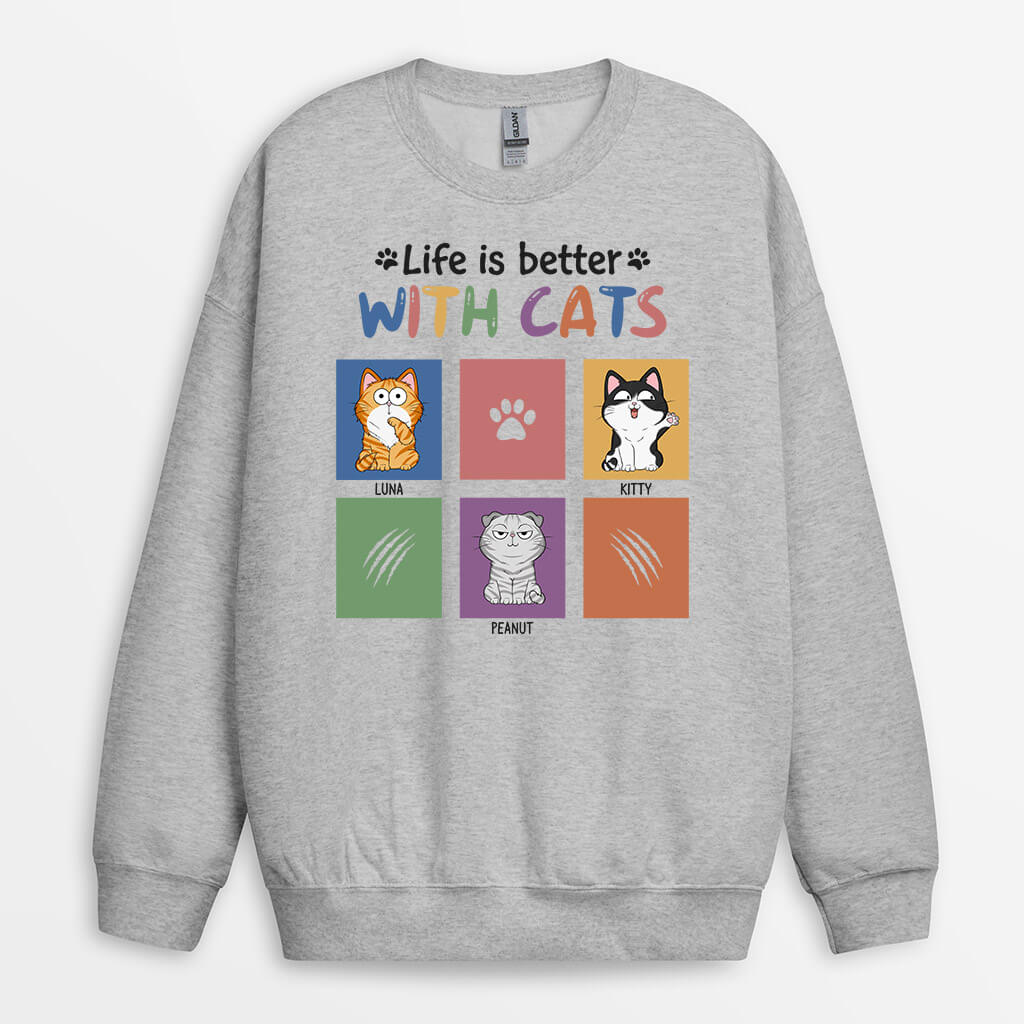1299WUK1 personalised life is better with cats sweatshirt