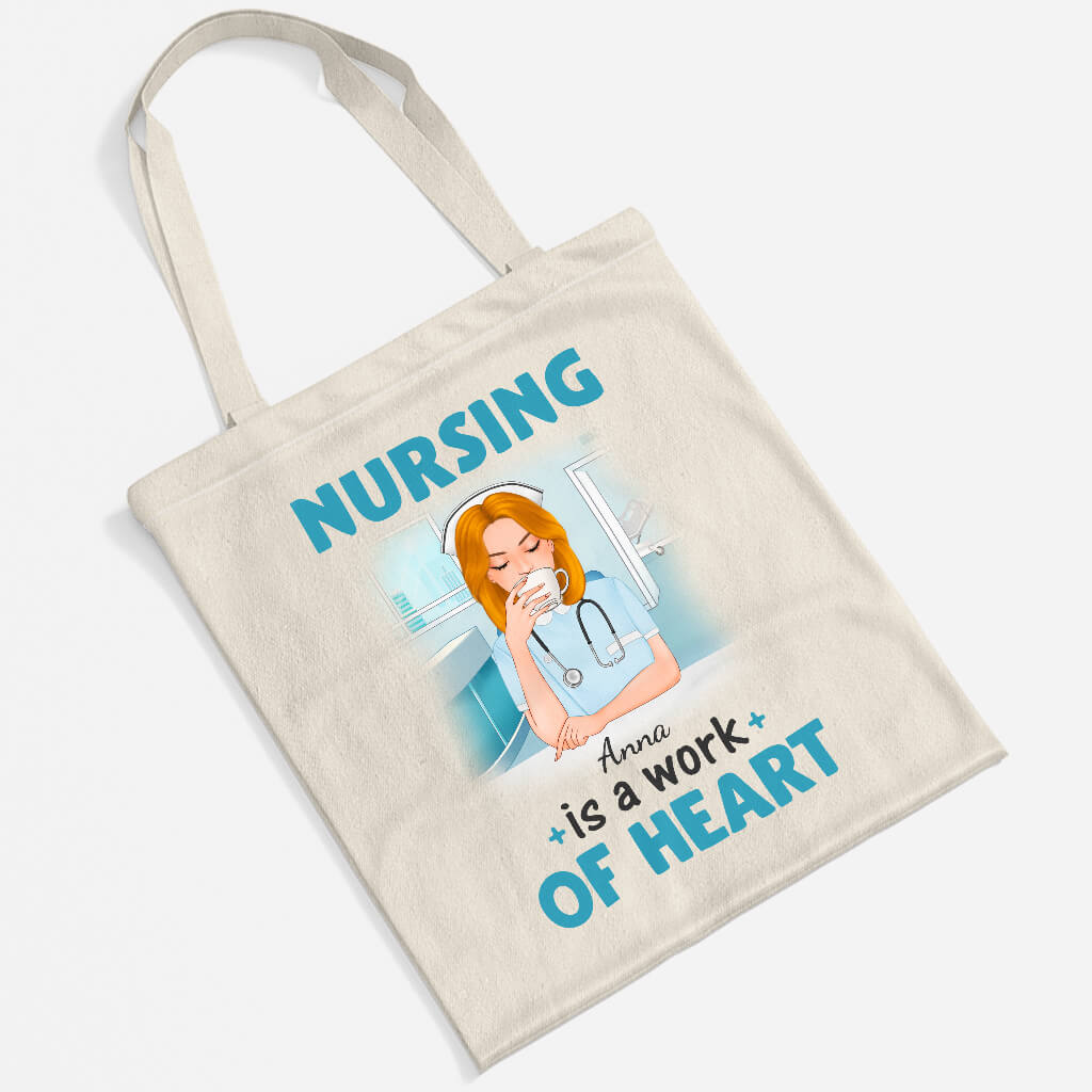 1300BUK2 personalised nursing is a work of heart tote bag