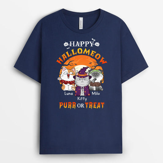 1302AUK2 personalised happy halloween purr or treat t shirt