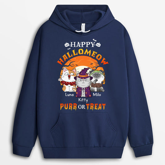 1302HUK1 personalised happy halloween purr or treat hoodie