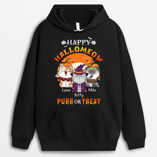 1302HUK2 personalised happy halloween purr or treat hoodie