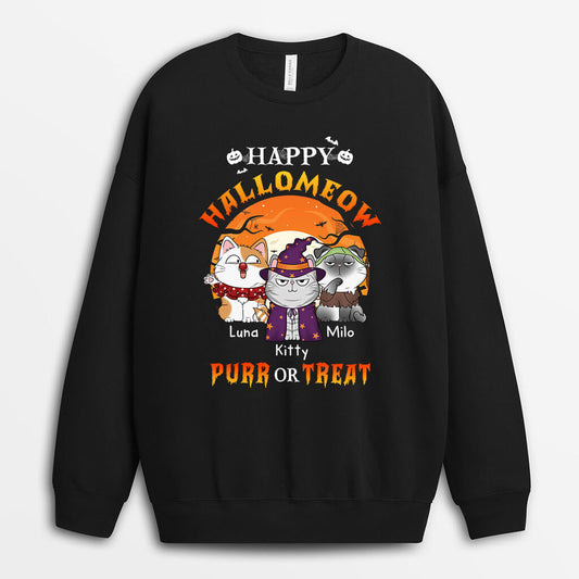 1302WUK1 personalised happy halloween purr or treat sweatshirt