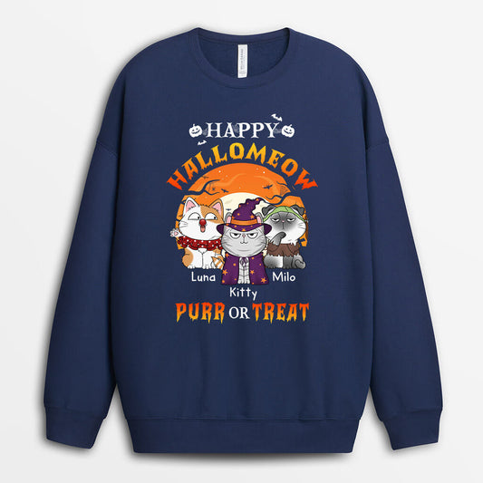 1302WUK2 personalised happy halloween purr or treat sweatshirt