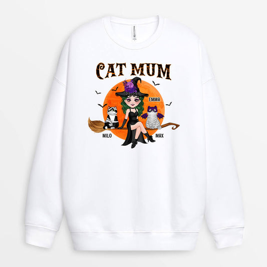 1310WUK2 personalised cat mom sitting on broom sweatshirt