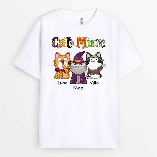 1311AUK1 personalised halloween cat mom with hat t shirt