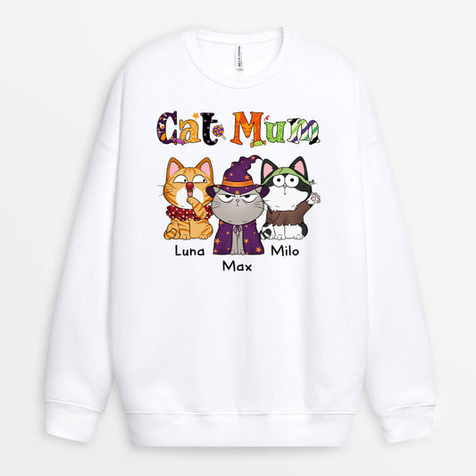 1311WUK1 personalised halloween cat mom with hat sweatshirt